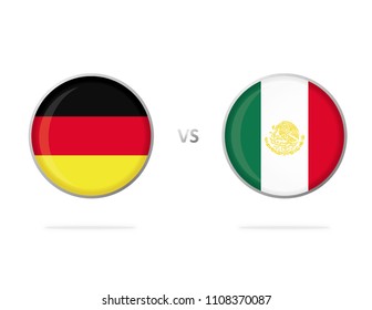 Germany vs Mexico. White Background. Football Competition. Match. Flags in a Circles. Vector Graphic. Group F.