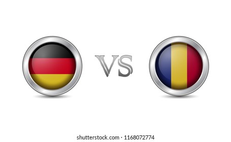 Germany vs romania flag concept in metal circle badges for international championship football competition 