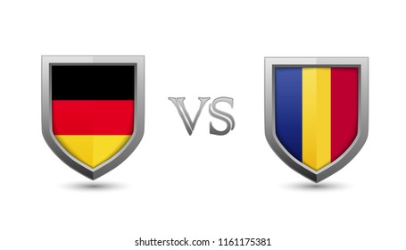 Germany vs romania flag shield badges for international championship football competition