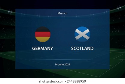 Germany vs Scotland. Europe football tournament 2024, Soccer scoreboard broadcast graphic template