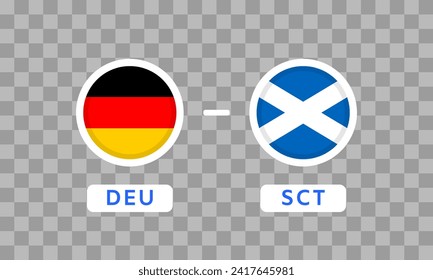 Elemento de diseño de coincidencia Alemania vs Escocia. Iconos de la bandera aislados en un fondo transparente. Infografía De La Competencia Del Campeonato De Fútbol. Plantilla de puntuación de juego. Ilustración del vector