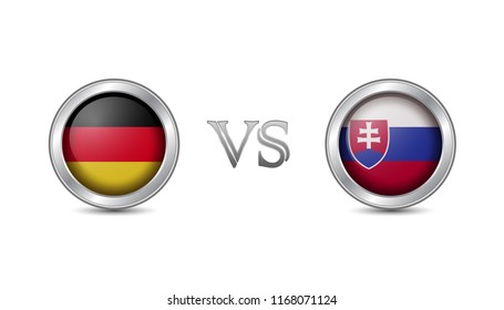 Germany vs sloakia flag concept in metal circle badges for international championship football competition 