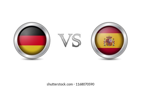 Germany vs spain flag concept in metal circle badges for international championship football competition 