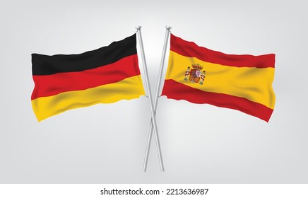 Deutschland gegen Spanien, World Football 2022, World Football Competition Championship Match Country Flaggen. Vektorgrafik EPS.