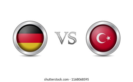Germany vs turkey flag concept in metal circle badges for international championship football competition 
