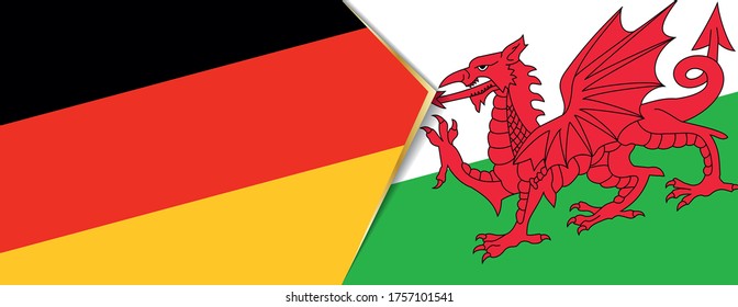 Deutschland und Wales Flaggen, zwei Vektorflaggen Symbol für Beziehung oder Konfrontation.