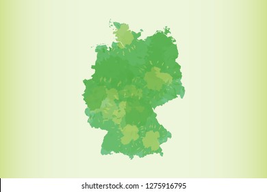 Germany watercolor map vector illustration in green color on light background using paint brush on paper
