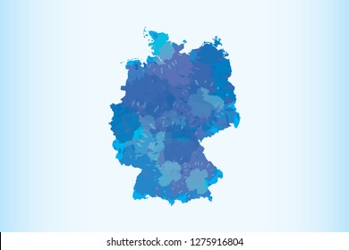 Germany watercolor map vector illustration in blue color on light background using paint brush on paper