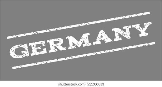 Germany watermark stamp. Text caption between parallel lines with grunge design style. Rubber seal stamp with dirty texture. Vector white color ink imprint on a gray background.
