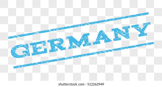 Germany watermark stamp. Text tag between parallel lines with grunge design style. Rubber seal stamp with scratched texture. Vector light blue color ink imprint on a chess transparent background.