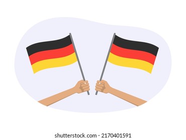 Germany waving flag icon or badge. Hand holding German flags. Vector illustration.