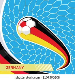 Germany waving flag and soccer ball in goal net. football tournament vector illustration.