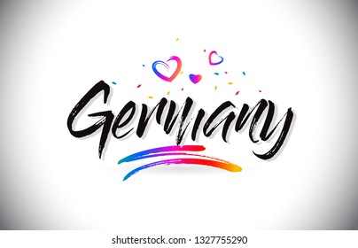 Germany Welcome To Word Text with Love Hearts and Creative Handwritten Font Design Vector Illustration.