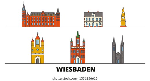Germany, Wiesbaden flat landmarks vector illustration. Germany, Wiesbaden line city with famous travel sights, skyline, design. 