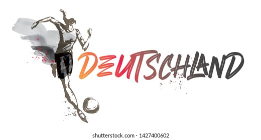 Germany Women's Soccer National Team Vector Design. Female Player Running. Typographic Layout. Lettering Sport Logo.