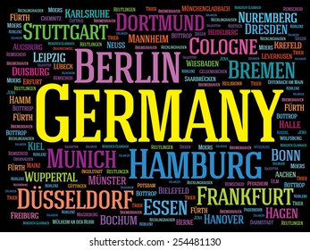 Germany word cloud concept. List of cities in Germany