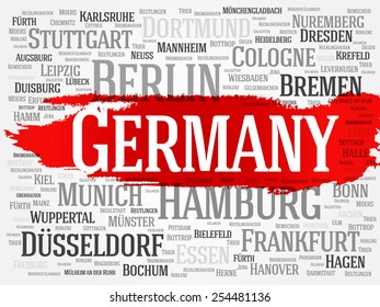 Germany word cloud concept. List of cities in Germany