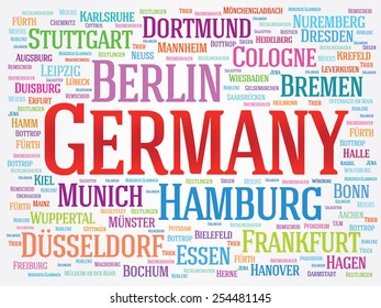 Germany word cloud concept. List of cities in Germany