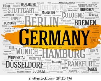 Germany word cloud concept. List of cities in Germany