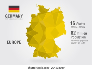 Germany world map with a pixel diamond pattern.