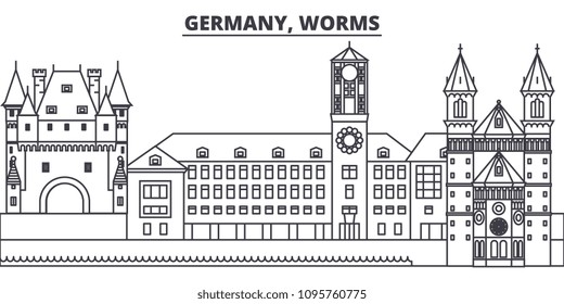 Germany, Worms line skyline vector illustration. Germany, Worms linear cityscape with famous landmarks, city sights, vector landscape. 