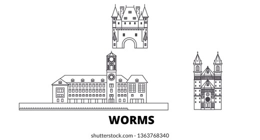 Germany, Worms line travel skyline set. Germany, Worms outline city vector illustration, symbol, travel sights, landmarks.