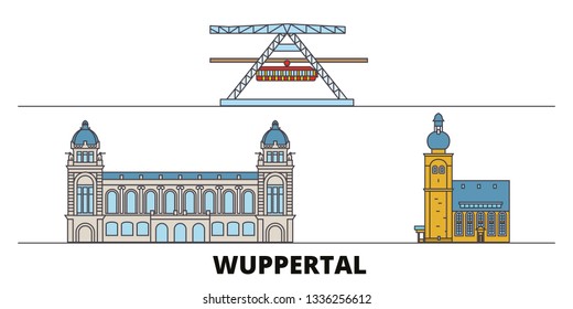 Germany, Wuppertal flat landmarks vector illustration. Germany, Wuppertal line city with famous travel sights, skyline, design. 