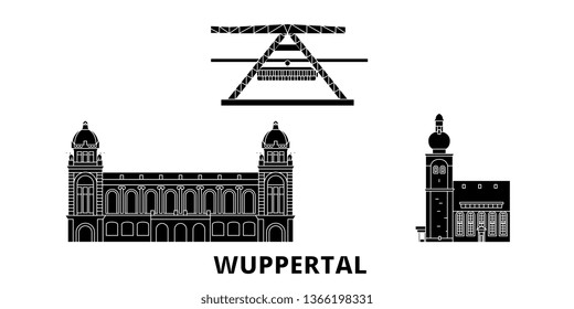 Germany, Wuppertal flat travel skyline set. Germany, Wuppertal black city vector illustration, symbol, travel sights, landmarks.