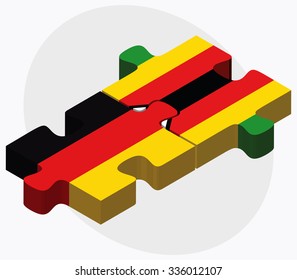 Germany and Zimbabwe Flags in puzzle isolated on white background