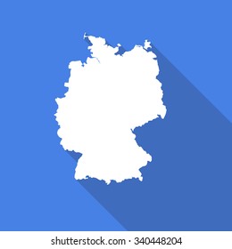 Germany,Deutschland white map,border flat simple style with long shadow on blue background