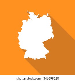 Germany,Deutschland white map,border flat simple style with long shadow on orange background.