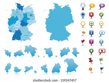 Germany-highly detailed map.All elements are separated in editable layers clearly labeled. Vector 