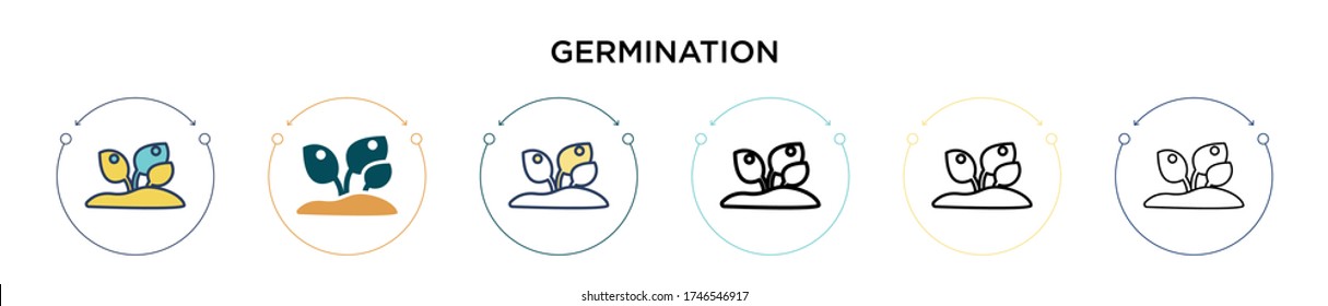 Germination icon in filled, thin line, outline and stroke style. Vector illustration of two colored and black germination vector icons designs can be used for mobile, ui, web