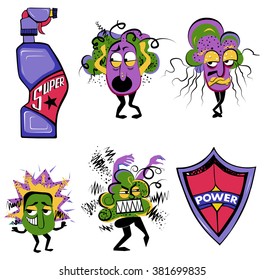 Germs bacteria collection set.Detergent spray 