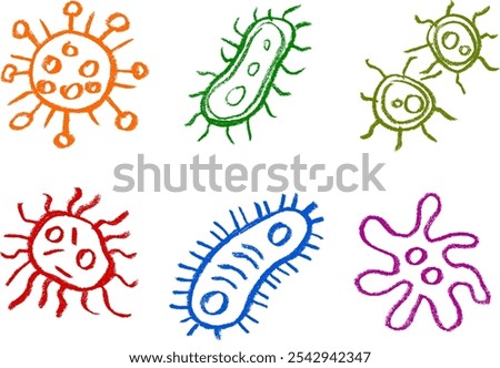 Germs Bacteria Icon Crayon Chalk Drawing Vector Set