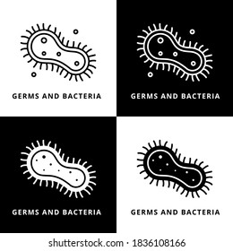 Germs And Bacteria Icon Line and Glyph Style. Virus  Organism Vector Illustration. Microorganism Pathogen Cell Logo Conceptual Design