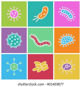 Germs and Bacteria Icons Set - vector illustration