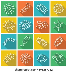 Germs and Bacteria square Icon Set - vector illustration - orange, green, blue and yellow