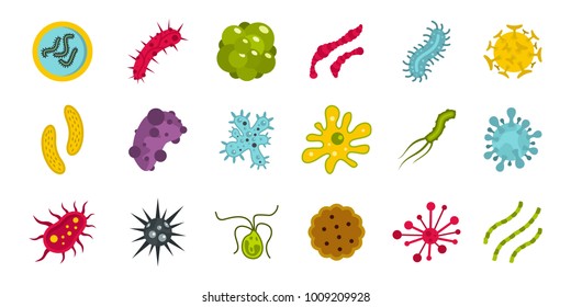 Germs icon set. Flat set of germs vector icons for web design isolated on white background