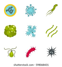 Germs icons set. Flat illustration of 9 germs vector icons for web