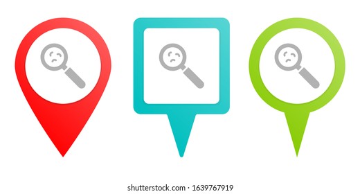 germs, lab research. Multicolor pin vector icon, diferent type map and navigation point.