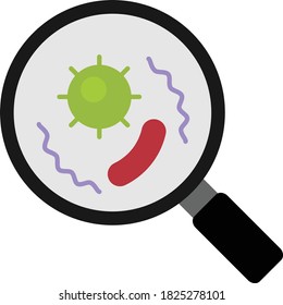  Germs with Magnifying Glass Vector Color Icon Design, Biological engineering and Biotechnology Symbol on White background, Bacteria Micro View Concept,