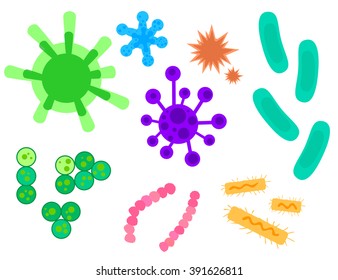 Germs, microbes, viruses, bacterium, biological organisms icon set. Vector illustration