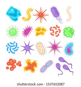 Germs organic bacteria icon set. Vector flat graphic design illustration