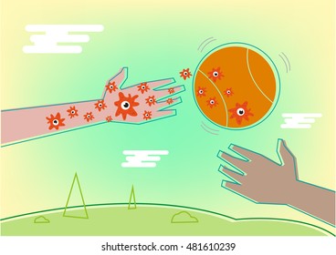 Germs are passed from objects to humans through touch. Editable Clip Art.