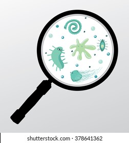 Germs under the microscope. Vector. Stock illustration
