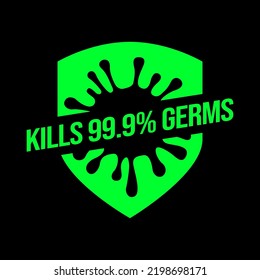 Germs and Viruses Kills 99.9%, bacteria, and microbe icon isolated on white background. Antibacterial and antiviral defence, protection infection. Vector Illustration