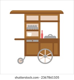Gerobak bakso or baso, street food stalls, traditional Indonesian cart for selling meatballs, flat vector illustration