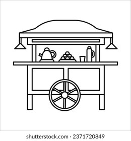 Gerobak rombong angkringan nasi kucing in line art style, traditional food cart vector illustration