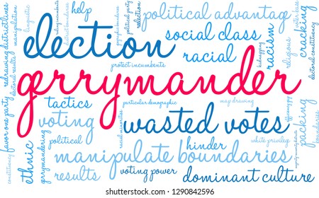 Gerrymander word cloud on a white background. 